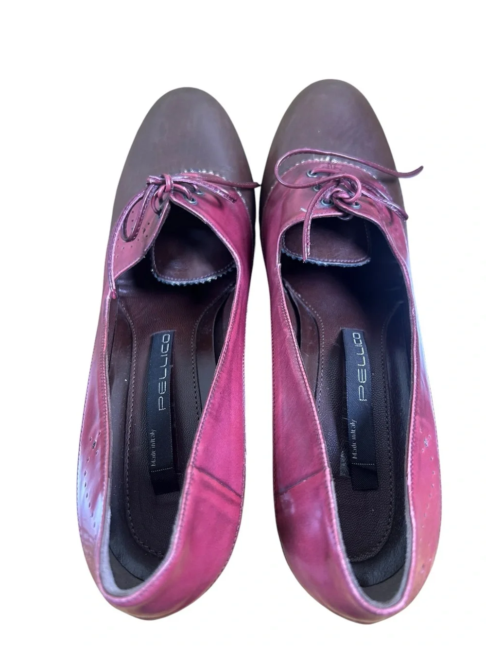 PELLICO Made in Italy Leather Lace Up Oxford Heels Burgundy Brown EU 39 US 8.5